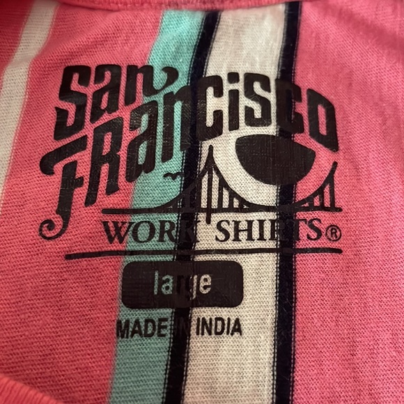 Pink, White, Blue Striped San Francisco T-Shirt Size L - Picture 2 of 2